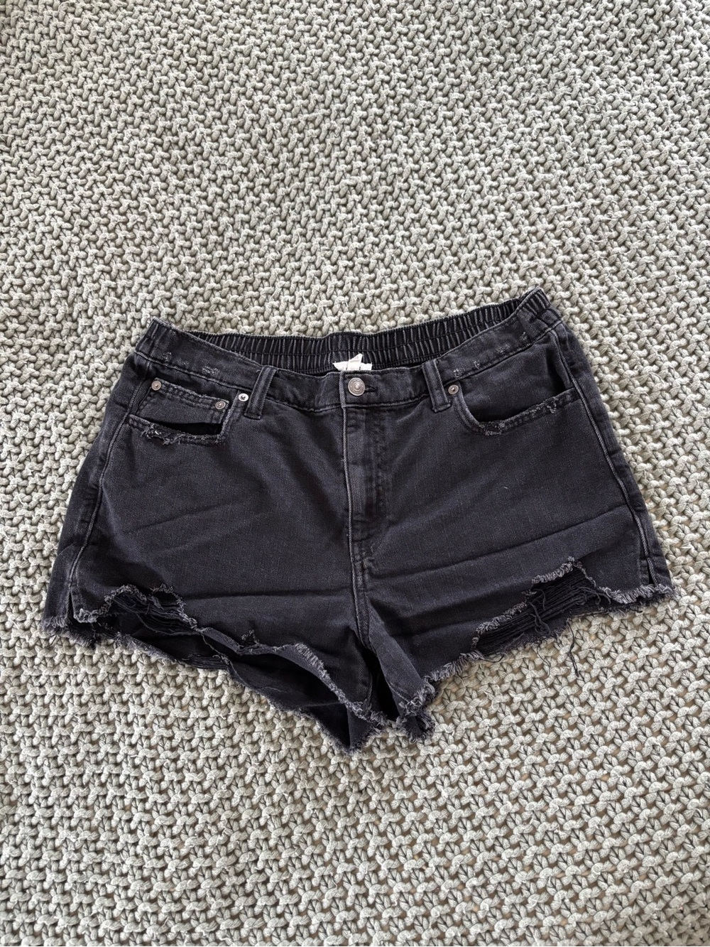 aerie distressed black denim shorts